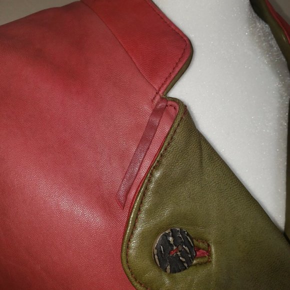 Leather Sound LS Red Leather Jacket Green Accents Sz 38 Vintage 80s - Picture 5 of 12